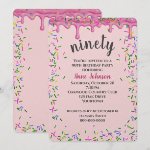 Convite 90 Birthday Pink Iching E Sprinkles
