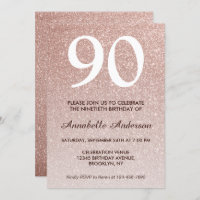 90 Birthday Pink Rose Dourada Glitter Sparkle Ombr
