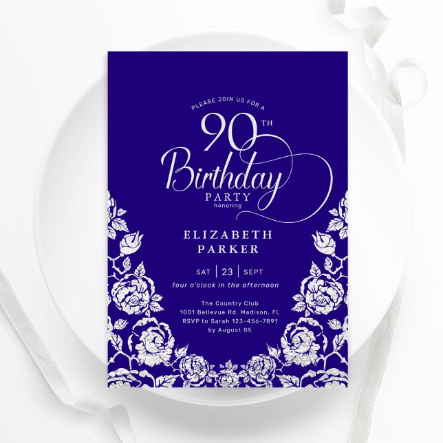 Convite 90 Birthday Rosas de Prata Roxo (Criador carregado)
