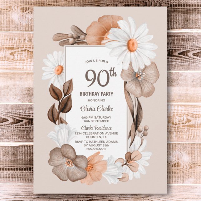 Convite 90 Birthday Rustic Boho Floral Party (Criador carregado)