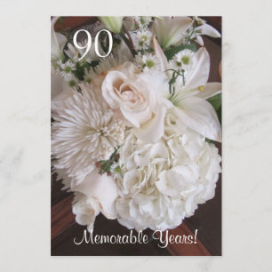 Convite 90 Celebração de Aniversário/Floral Branco Eleg