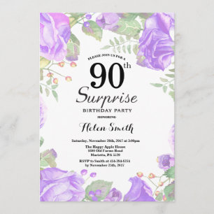 Convite 90 de Aniversário da Surpresa Floral Purple Botâni