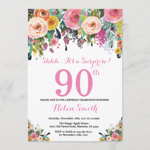 Convite 90 De Aniversário De Surpresa Floral Rosa