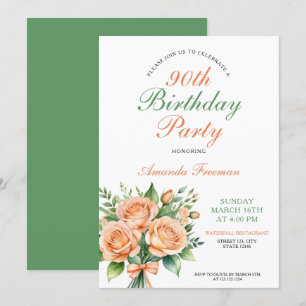 Convite 90 de Rosa de Pêssego de Aquarela