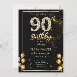 Convite 90 Diamond Black e Dourado Birday