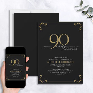 Convite 90 e Fabuloso Aniversário da Caligrafia Dourada e