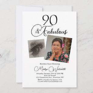 Convite 90 e Fabuloso Aniversário de 90 anos Foto com Scri