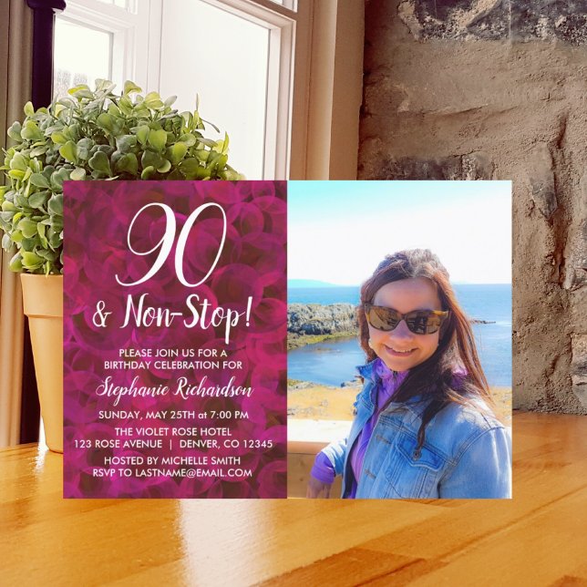 Convite 90 e Festa de aniversário de fotos de Rosa vermelh (Criador carregado)