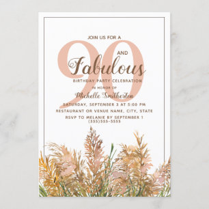 Convite 90 Fabuloso Capim das Pampas em Branco Aniversário
