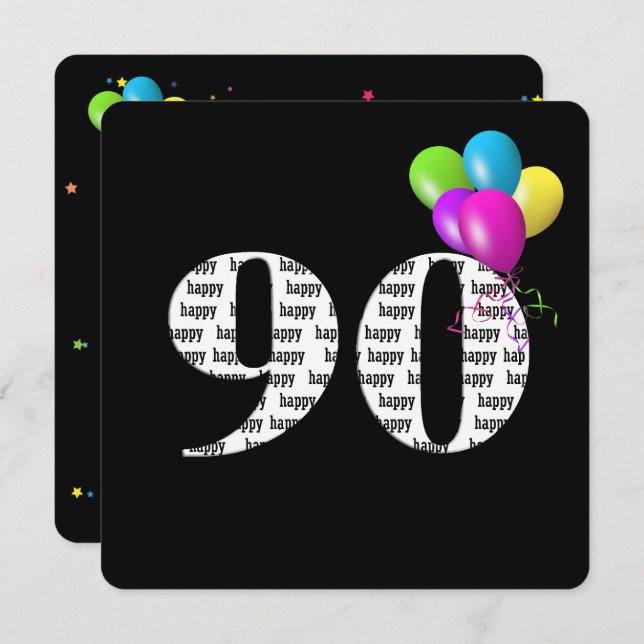 Convite 90 Festa de aniversário com cacho de balão (Frente/Verso)