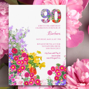 Convite 90 Festa de aniversário Floral Moderno 90 Anos