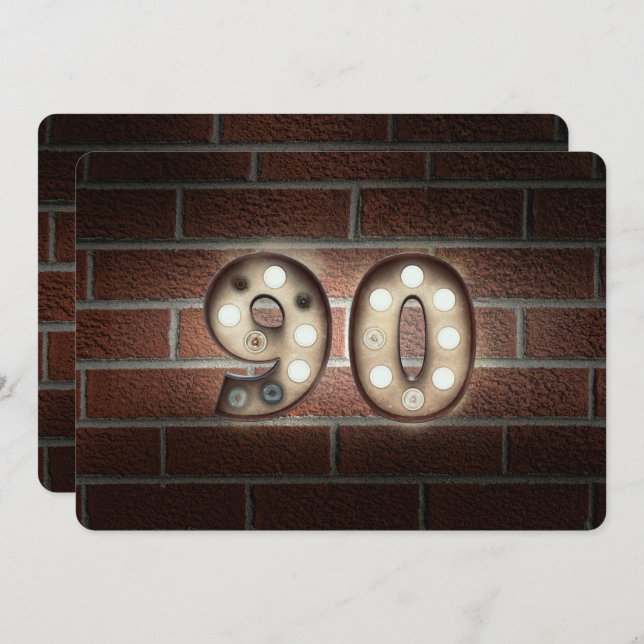 Convite 90 Festa de aniversário-marqueque luzes no tijolo (Frente/Verso)