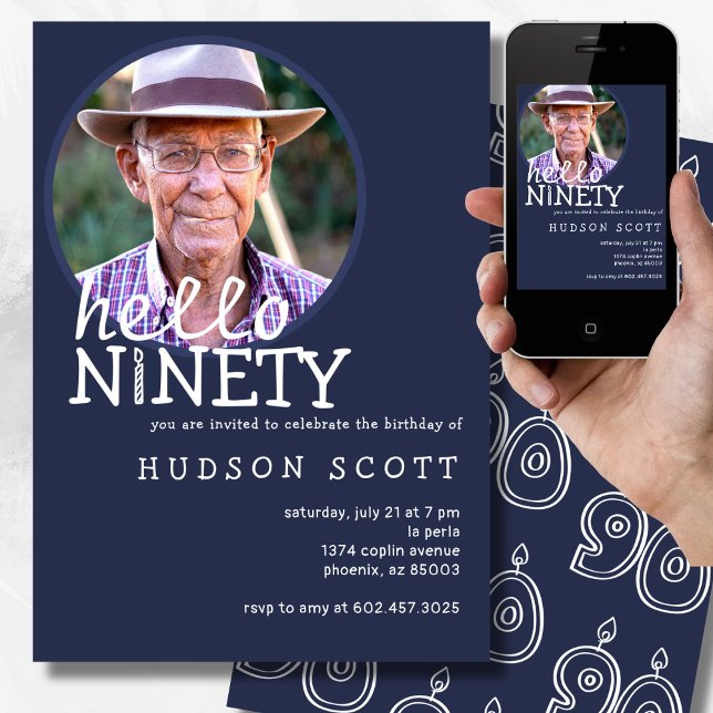 Convite 90 Festa de aniversário Mens Fotografia Noventa Ma (Criador carregado)