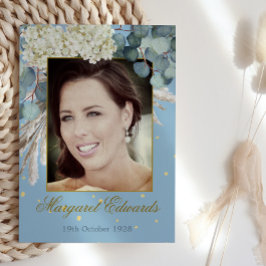 Convite 90 Floral Blue Dourado Foto Elegante Aniversário