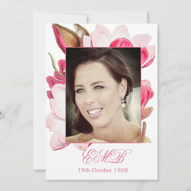 Convite 90 Floral cor-de-rosa Primavera Elegante Foto Aniv (Verso)