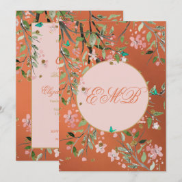 Convite 90 Floral Coral Elegante Cor-de-Rosa Monograma Ani