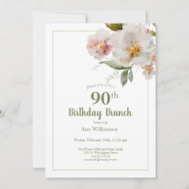 Convite 90 Floral de Cor de Água Rosa Suave - Brunch de An