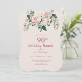 Convite 90 Floral de Cor de Água Rosa Suave - Brunch de An