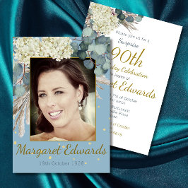 Convite 90 Floral Dourada Surpresa Elegante Foto Aniversár