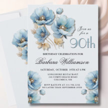 90 Floral Dourado Azul Elegante com Aquarela Anive