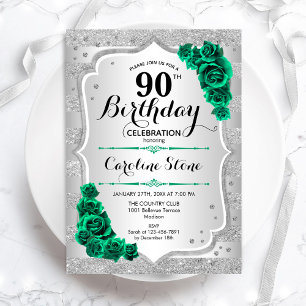 Convite 90 Floral Elegante Verde Aniversário