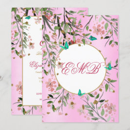 Convite 90 Floral Pink Chic Elegant Monograma - Aniversári