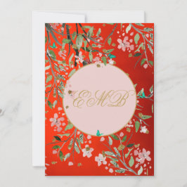 Convite 90 Floral Red Elegante rosa Dourado Aniversário