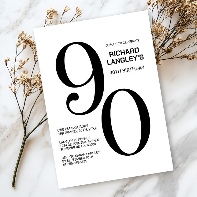 Convite 90 preto e branco moderno (Criador carregado)