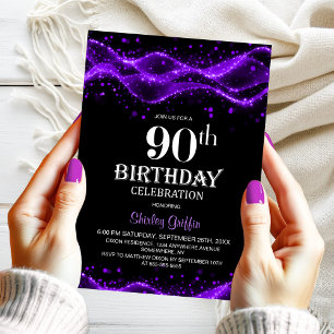 Convite 90 preto e roxo moderno