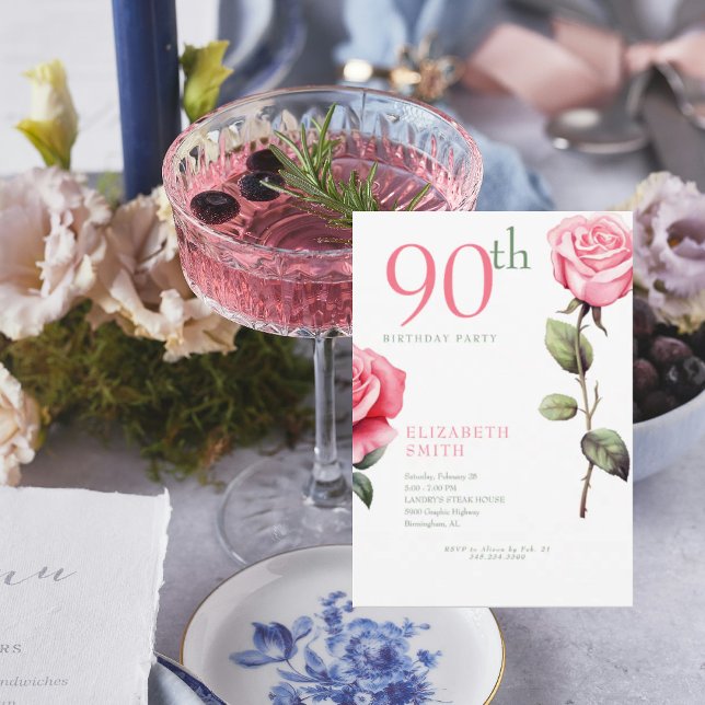 Convite 90 rosa rosa-rosa elegante III (Criador carregado)