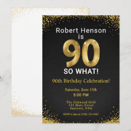 Convite 90 So What! Black Gold 90th Birthday