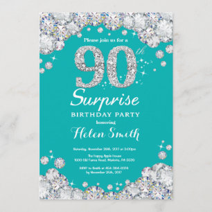 Convite 90 Surpresa: Teal de aniversário e Diamante de Pr