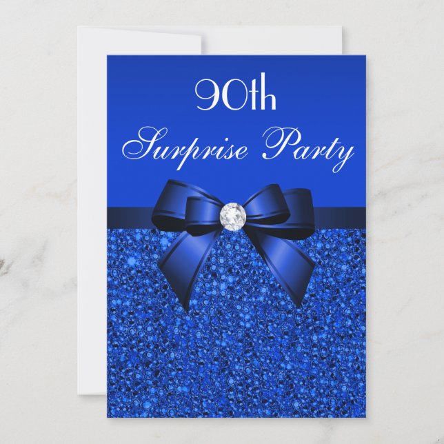Convite 90 Surprise Party Royal Blue Sequins and Arco (Frente)