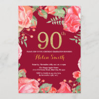 90 Vermelho Floral Dourado Aniversário Vermelho Bo
