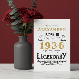 Convite 90th Birthday Born 1936 White Gold Retro Vintage