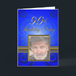Convite 90th Birthday party Invitation<br><div class="desc">An elegant party invitation for a man with a golden frame for his photo. Add a picture of the birthday to to personalize this card.</div>