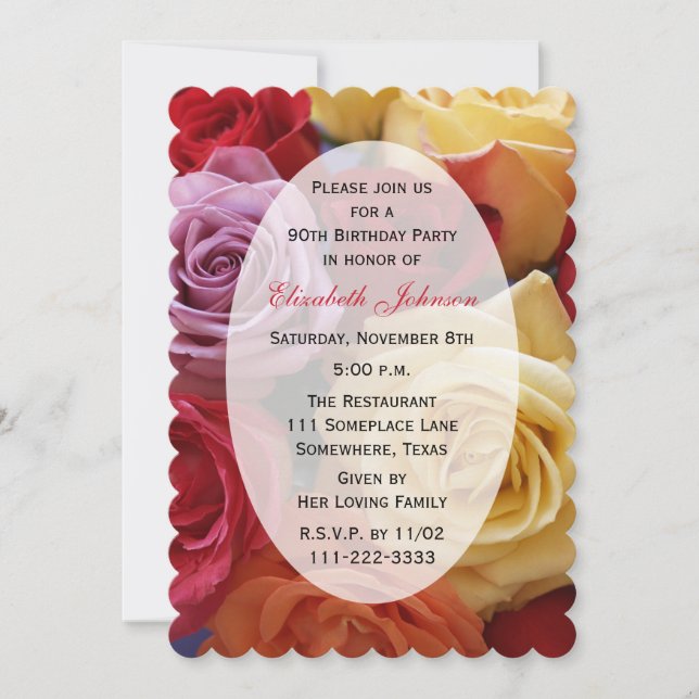 Convite 90th Birthday Party Multi Color Roses (Frente)