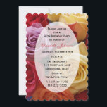 Convite 90th Birthday Party Multi Color Roses<br><div class="desc">This roses for a 90th birthday party invitation is just beautiful. The design features a multi color bouquet of roses in the background with a sheer looking white oval in the center for all you party details. This elegant design is sure to please as the roses not only appear on...</div>