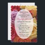 Convite 90th Birthday Party Multi Color Roses<br><div class="desc">This roses for a 90th birthday party invitation is just beautiful. The design features a multi color bouquet of roses in the background with a sheer looking white oval in the center for all you party details. This elegant design is sure to please as the roses not only appear on...</div>