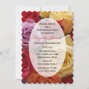 Convite 90th Birthday Party Multi Color Roses