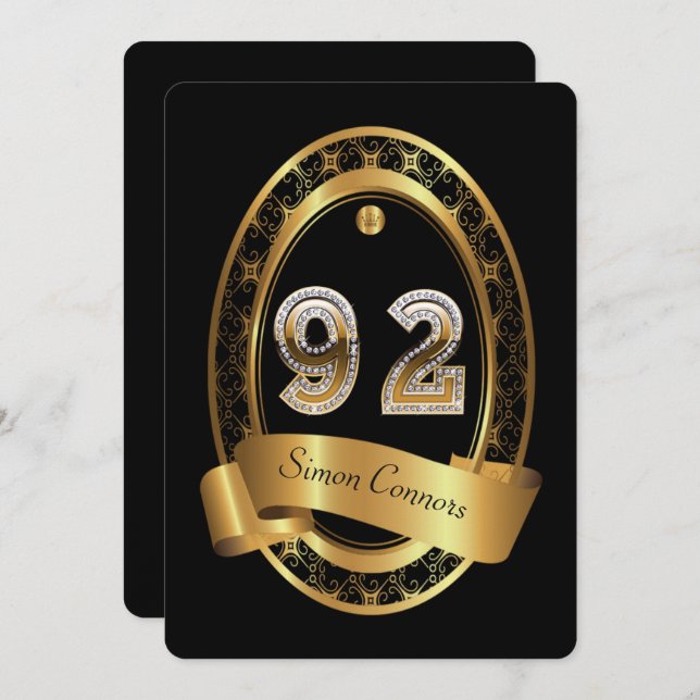 Convite 92º,mulher festa de aniversário,cor elegante (Frente/Verso)