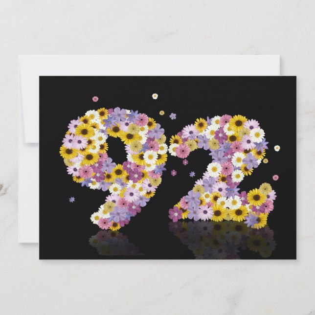 Convite 92nd Birthday party, with flowered letters (Frente)