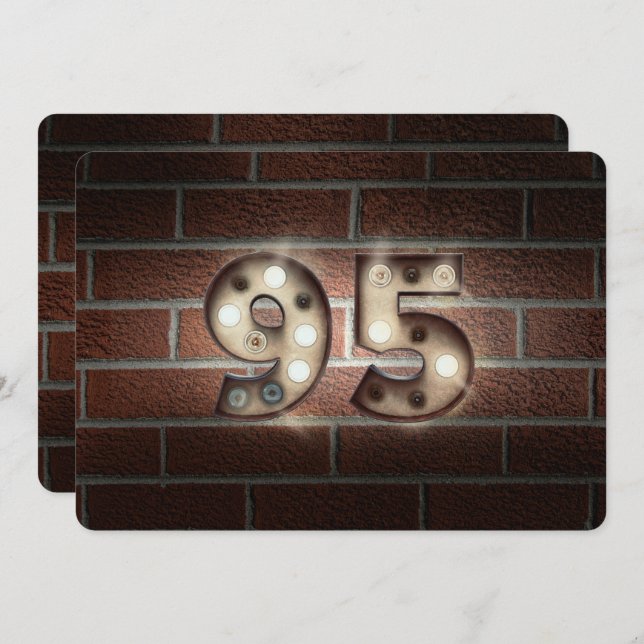 Convite 95ª Festa de aniversário-marquee luzes no tijolo (Frente/Verso)