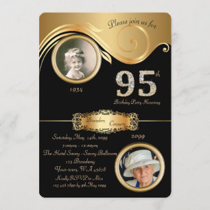 Convite 95º,Homem de aniversário 95º,deco de arte elegante