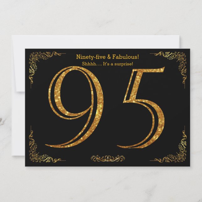 Convite 95.a Festa de aniversário,Gatsby styl,dourado pret (Frente)