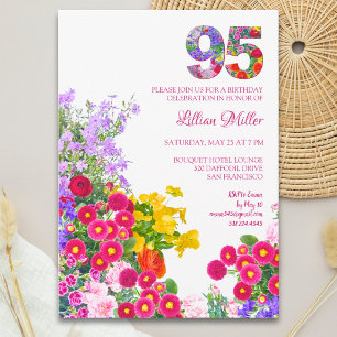 Convite 95 Anos Elegant Garden Floral – Aniversário de 95