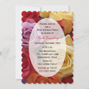 Convite 95th Rosas da cor da festa de aniversário multi