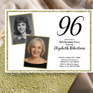 Convite 96º Personalizado Foto Branco e Dourado