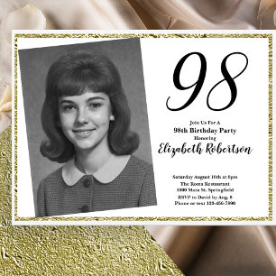 Convite 98º Personalizado Foto Branco e Dourado
