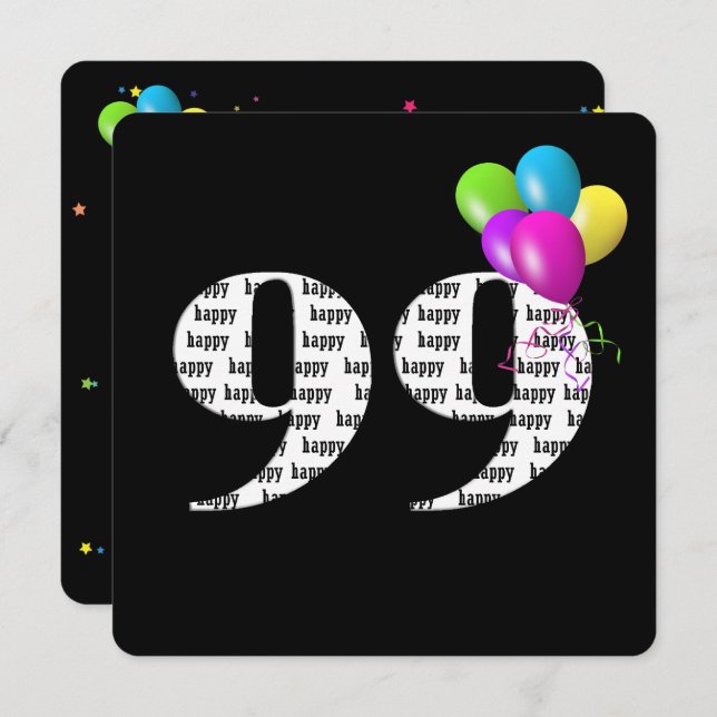 Convite 99ª Festa de aniversário com grupo de balão (Frente/Verso)